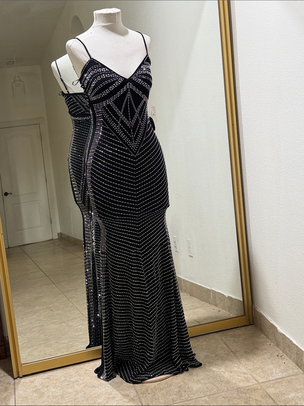 Windsor Black Beaded Maxi Dress with Spaghetti Straps
